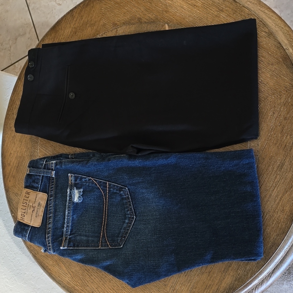 Mens pants-Hollister blue jeans & Perry Ellis black dress pants, 29x30used once